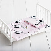 Reversible Flamingo Mint/ Gingham Doll Bedding Set